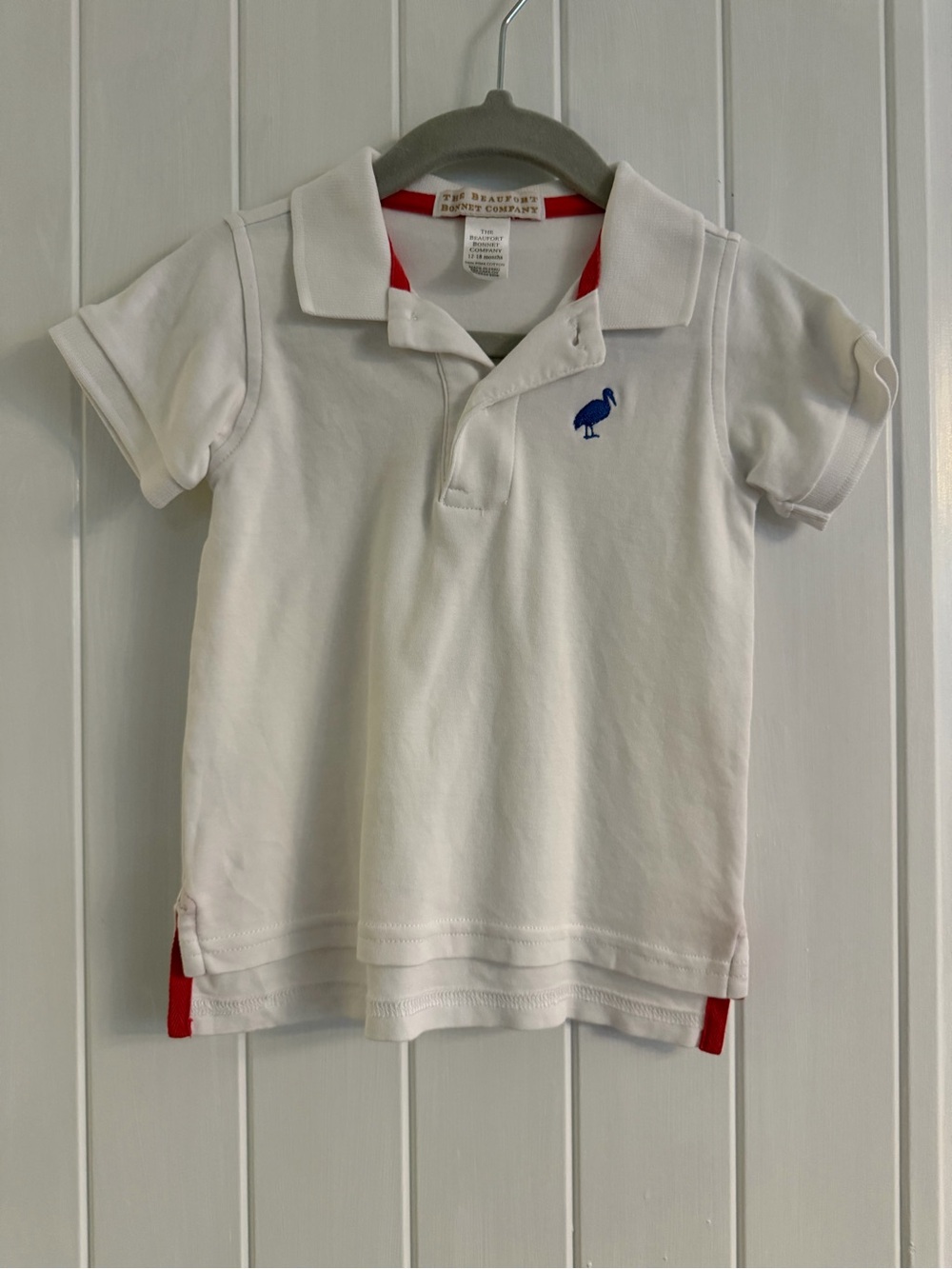 The Beaufort Bonnet Company White Kids Polo with Blue Emu & Red Trim